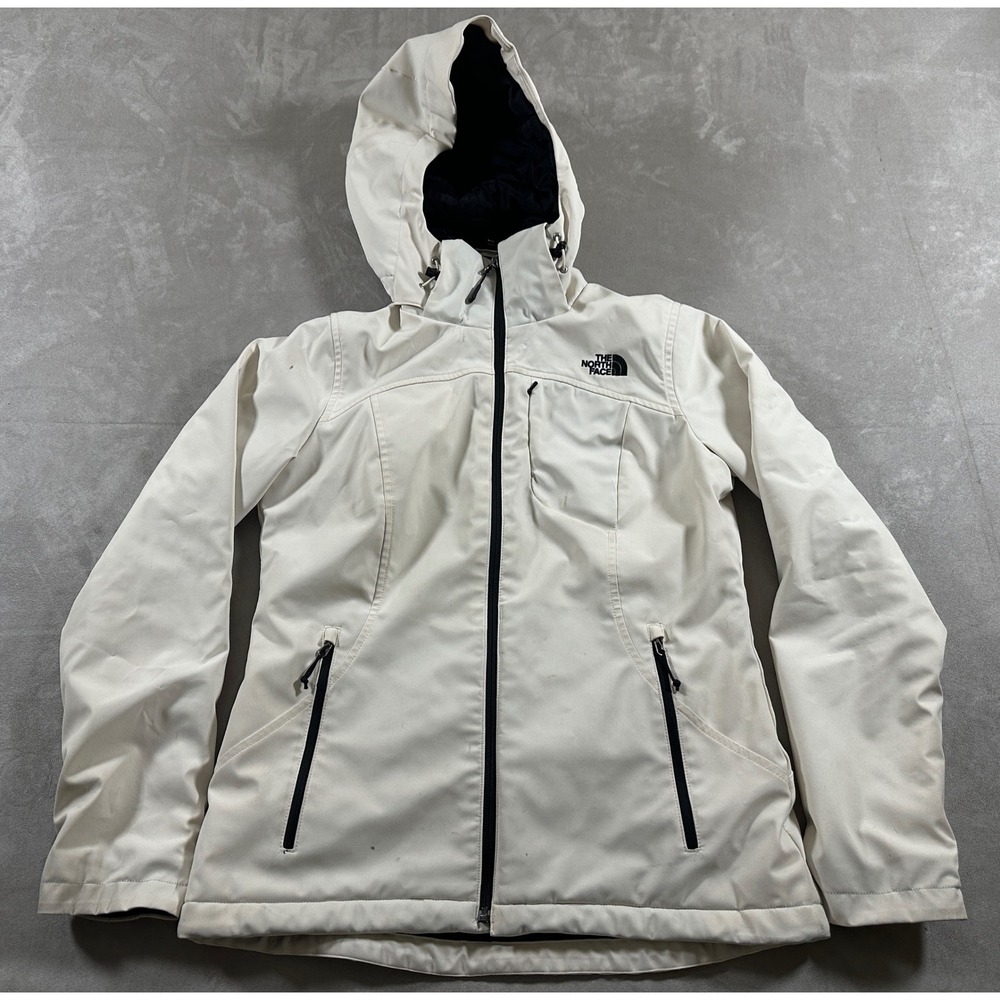 The North Face Softshell Jacket Womens M White Primaloft Hooded Full Zip Coat